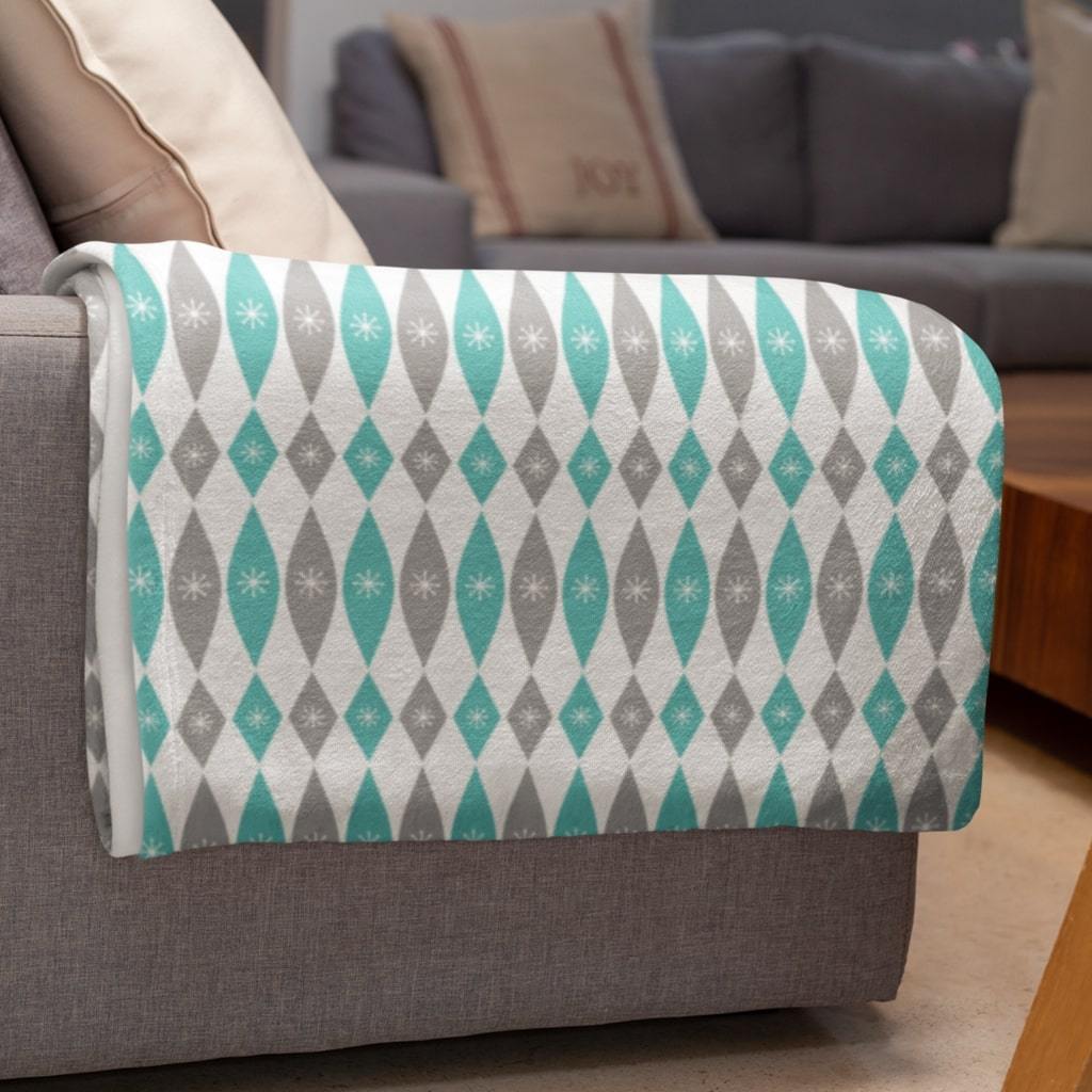 Sherpa throw turquoise and grey fleece blanket Hope and Booth