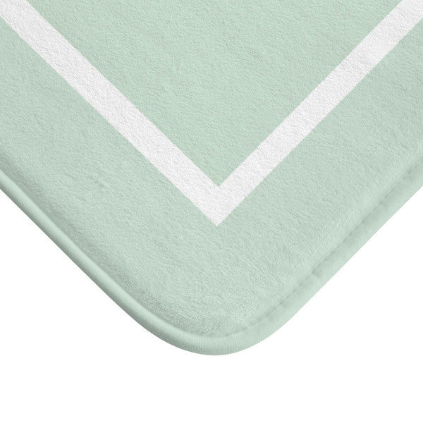 Ultrasoft Plush Sage Green Bath Mat With White Rectangle