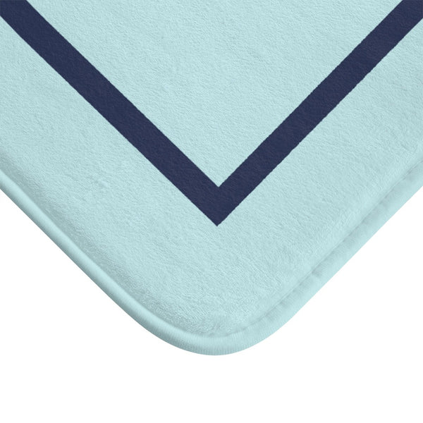 Luxury-feel washable turquoise bath mat with dark blue line