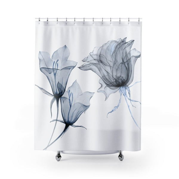 *NEW* Hand-Painted Floral Watercolor Shower Curtain #4 - Blue