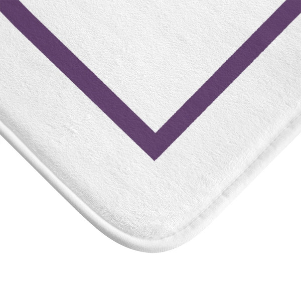 Ultrasoft Washable Absorbent White Bath Mat With Purple Rectangle