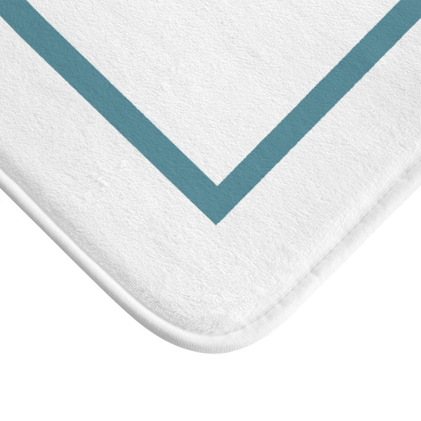 Ultrasoft Washable Absorbent White Bath Mat With Turquoise Rectangle