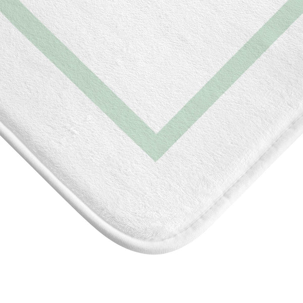 Ultrasoft Plush White Bath Mat With Sage Green Rectangle