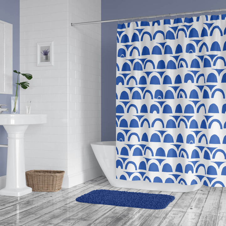 blue and white stonewall design shower curtain