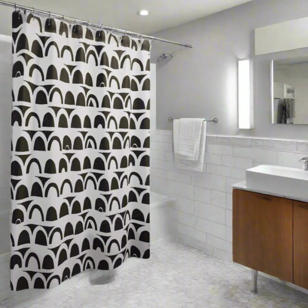 Unique Design on Durable Washable Fabric Shower Curtain - Black & White Stonewall