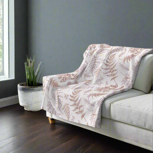 stylish dusky pink and white ferns decorative throw