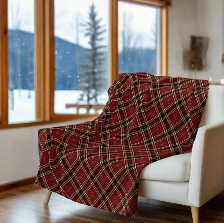 Plaid-fleece-blanket-in-front-of-snowy-view