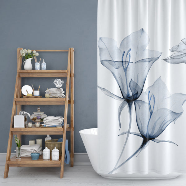 *NEW* Hand-Painted Floral Watercolor Shower Curtain #4 - Blue