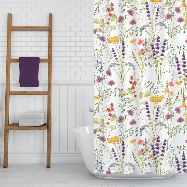 *NEW* Washable Water & Mold Resistant Fabric Shower Curtain With Unique Vivid Design  - Wildflowers