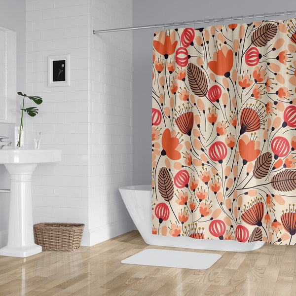 *NEW* Stunning Floral Fabric Shower Curtain - Washable & Water-Resistant - Red Brown Orange Floral