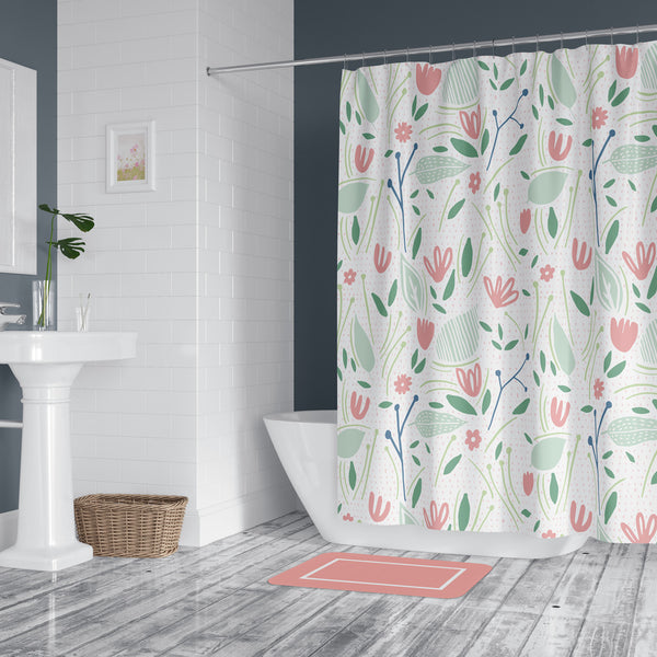 pink and green shower curtain