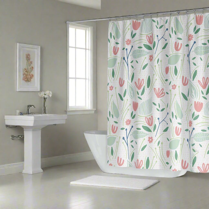 pink and green shower curtain