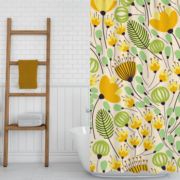 *NEW* Floral Fabric Shower Curtain - Water & Mold Resistant, Washable - Yellow Green and Orange Floral