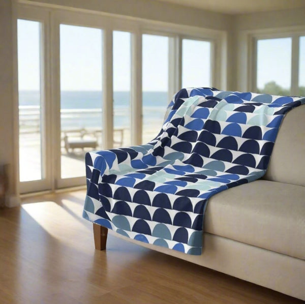 abstract blue fleece blanket in cape cod house