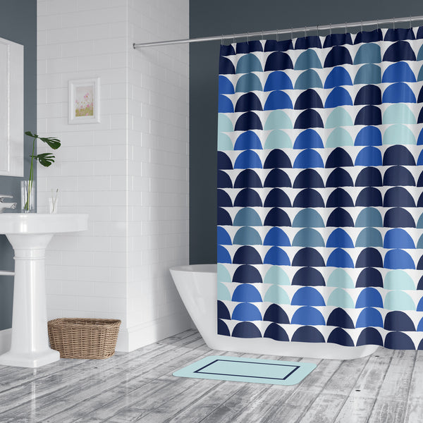 Beautiful Fabric Shower Curtain - Unique Design - Water & Mold Resistant - Blue Grey Turquoise Abstract