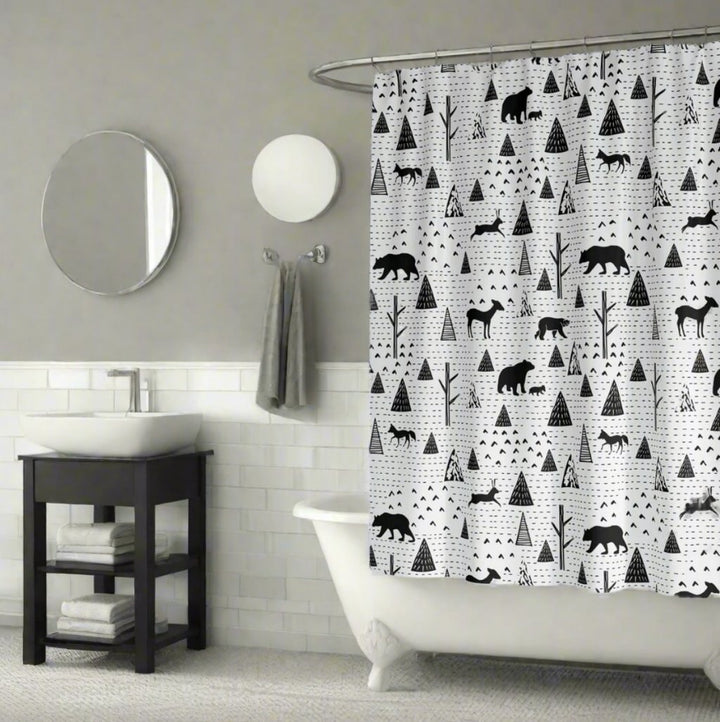 elegant animal shower curtain in a modern bathroom