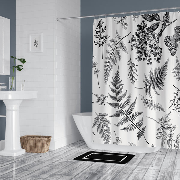 Stunning Washable Water & Mold Resistant Shower Curtain - Black and White Botanics