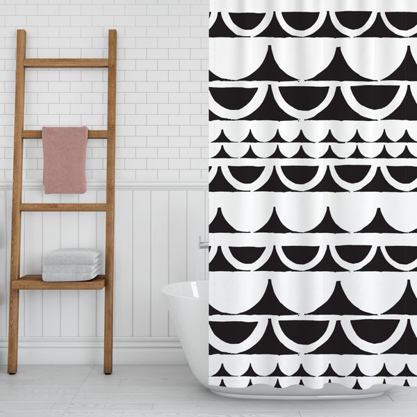 Classic Fabric Shower Curtain - Water & Mold Resistant & Washable - Black and White Abstract