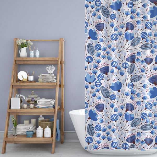 *NEW* Durable Fabric Shower Curtain  - Unique Design Only Sold Here - Blue Floral Happiness