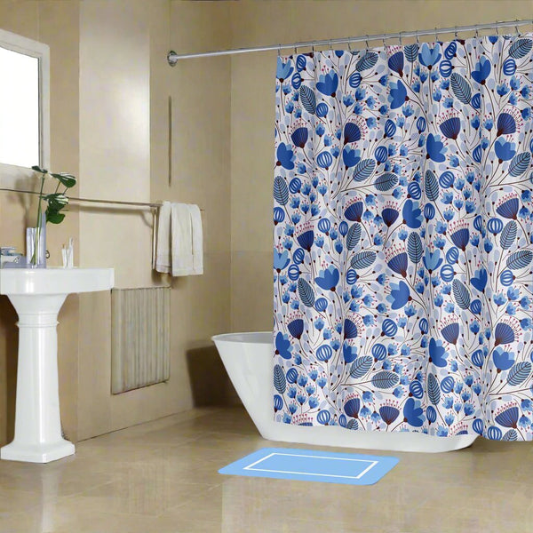 blue and white floral shower curtain