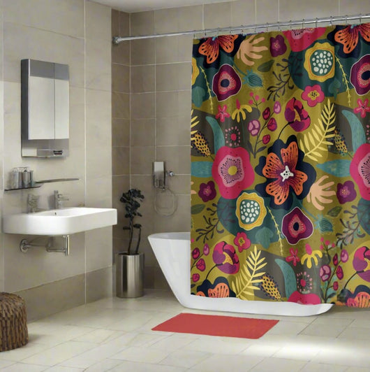 colorful floral boho chic shower curtain