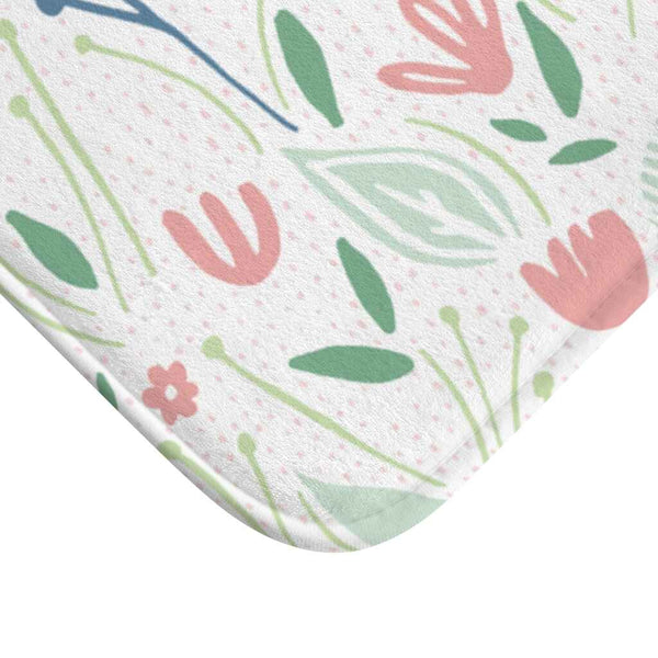 Luxurious Washable Absorbent Non-Slip Pink And Green Floral Bath Mat