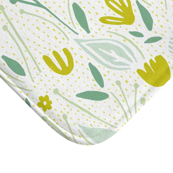 Water Absorbent Washable Non Slip Ultra Soft Yellow and Green Floral Bath Mat