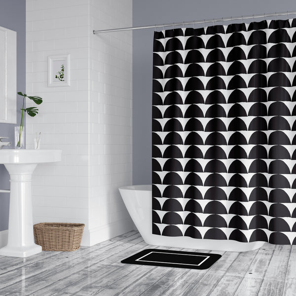 Unique Washable Fabric Shower Curtain - No Liner Needed - Black & White Arches