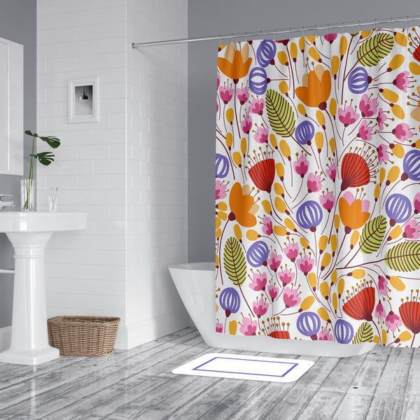 *NEW* Water-Resistant Fabric Shower Curtain - No Liner Needed -  Purple Pink Orange Green Red Floral