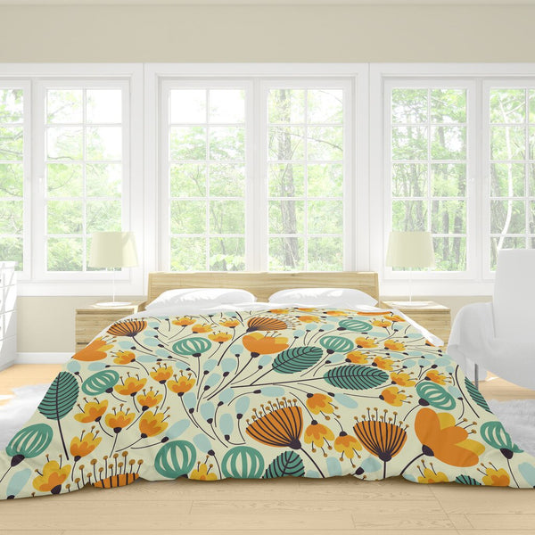 *NEW* Ultrasoft Lightweight Silky Smooth - Teal & Orange Floral Duvet Cover