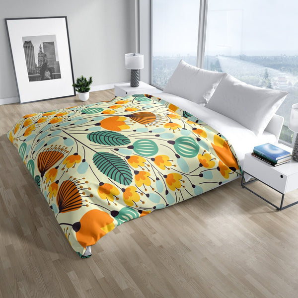 *NEW* Ultrasoft Lightweight Silky Smooth - Teal & Orange Floral Duvet Cover