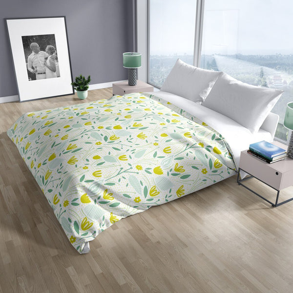 Ultrasoft Lightweight Silky Smooth - Mustard & Green Floral Duvet Cover