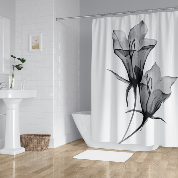 *NEW* Hand-Painted Floral Watercolor Shower Curtain #2 - Grey