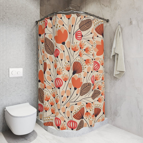 *NEW* Stunning Floral Fabric Shower Curtain - Washable & Water-Resistant - Red Brown Orange Floral