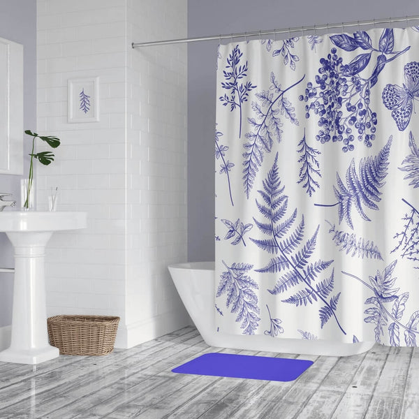 Durable Fabric Shower Curtain - Washable Water & Mold-Resistant - Lavender & White Botanics