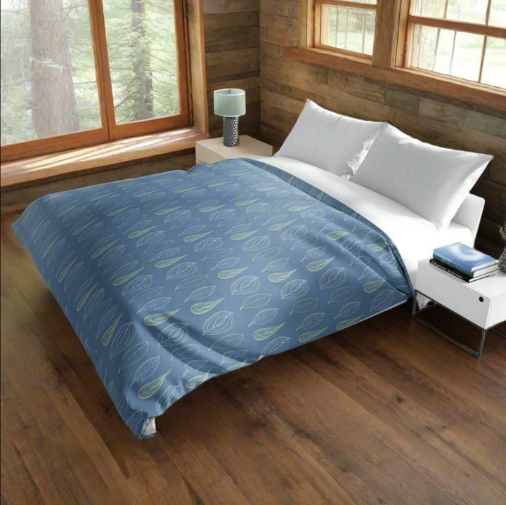 elegant-blue-and-green-leaf-duvet-cover-in-a-chalet