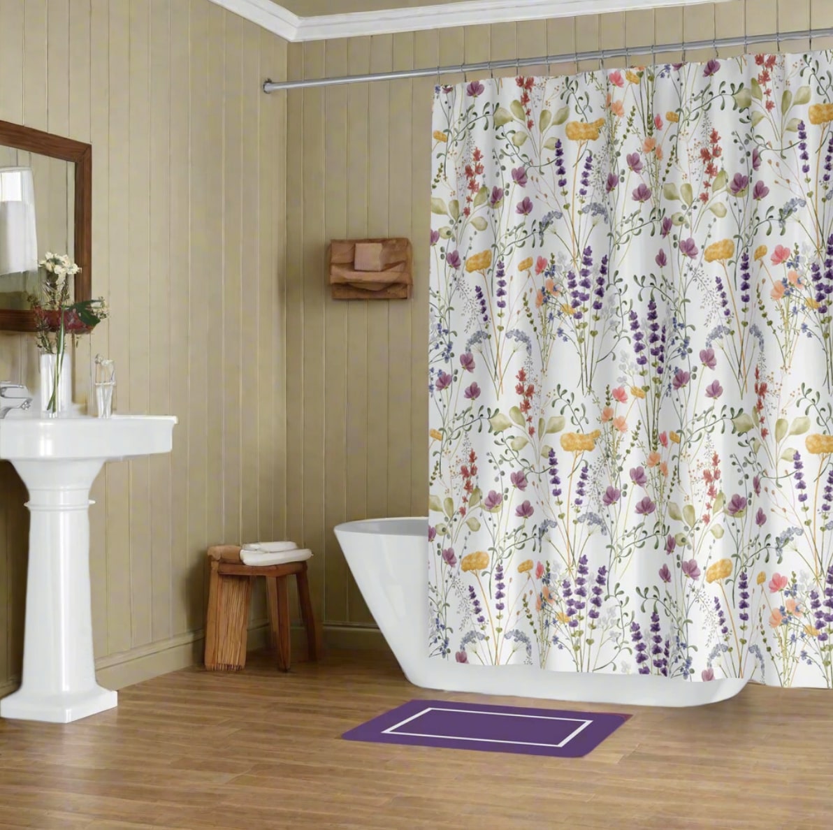 lavender flower shower curtain Lavender Wildflowers Shower Curtain