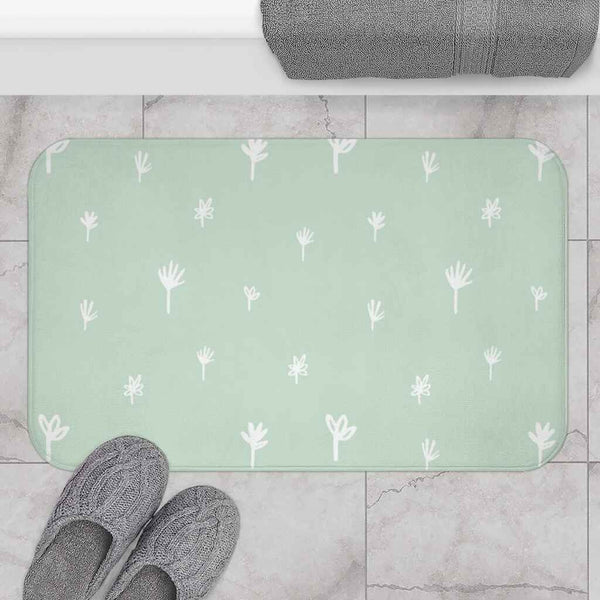 Stylish Washable Ultra-Soft Green Floral Bath Mat