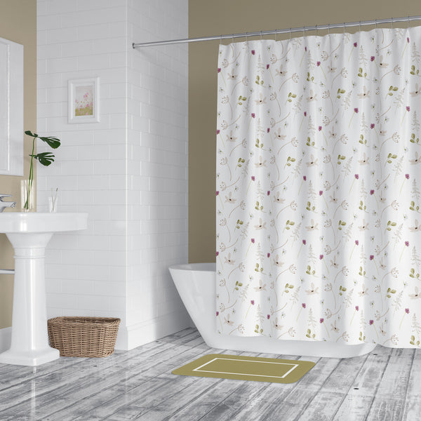 *NEW* Washable, Water and Mold Resistant, Purple and Green Wildflowers Shower Curtain - No liner needed