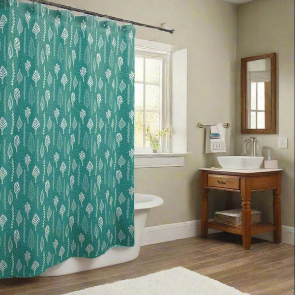 *NEW* Teal Shower Curtain With Floral Design