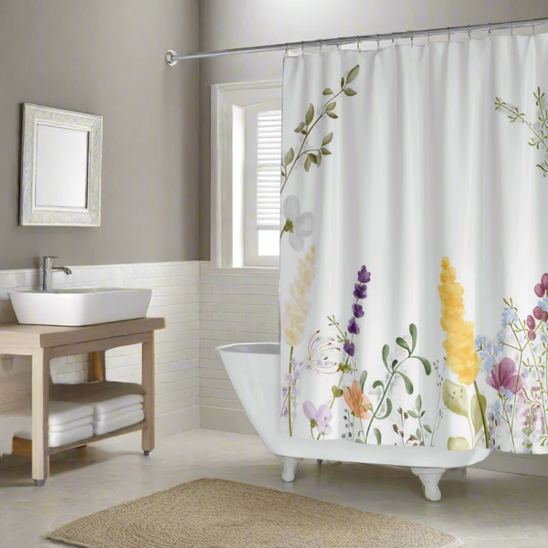 Elegant floral shower curtain in stylish bathroom