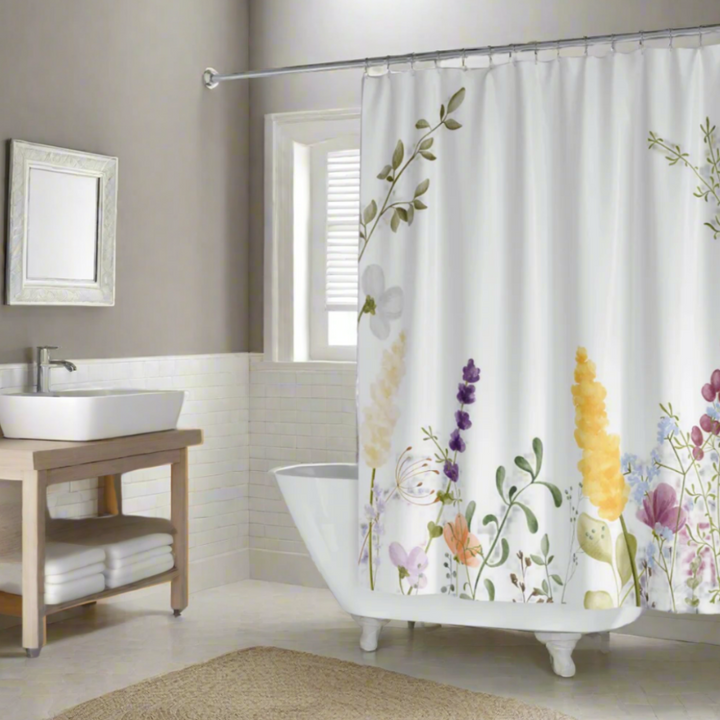 Elegant floral shower curtain in stylish bathroom