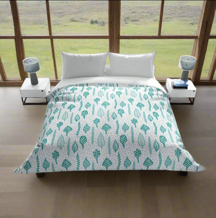 white-duvet-cover-with-modern-teal-leaf-pattern