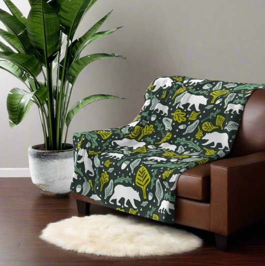 Animals decorative throw on a brown chair