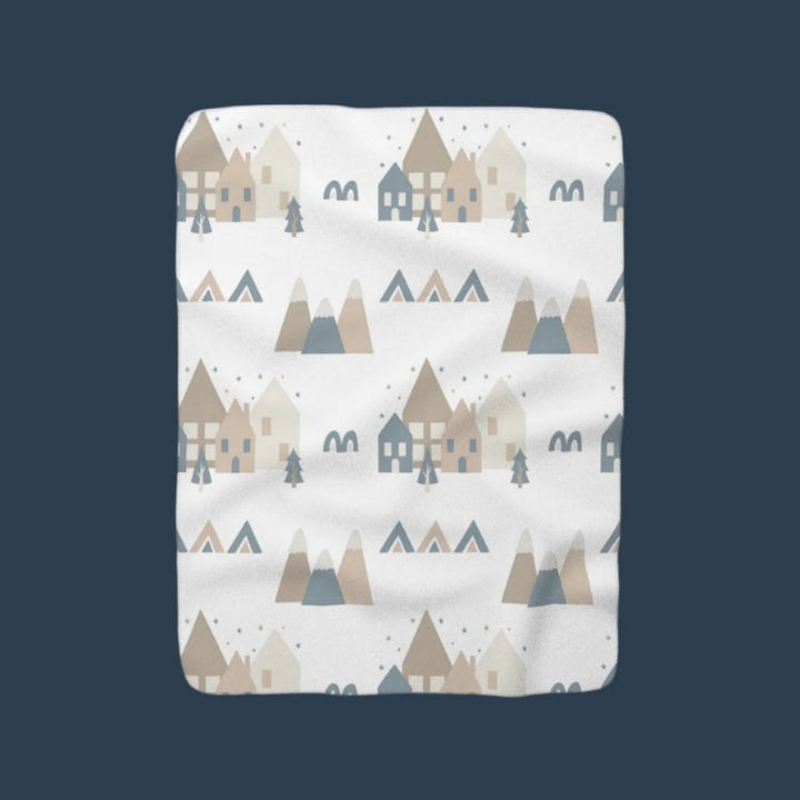 full view of fleece blanket with scandi scene