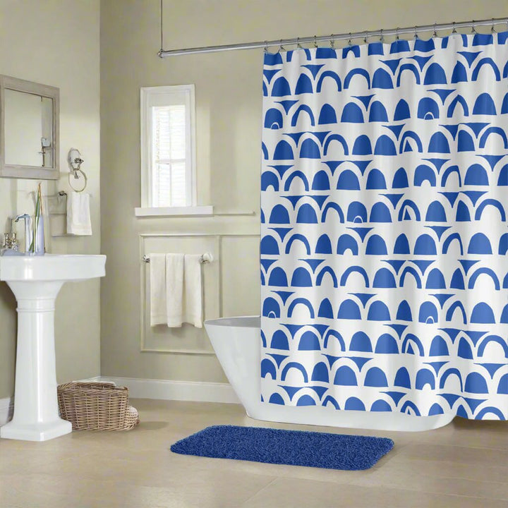 modern blue and white shower curtain