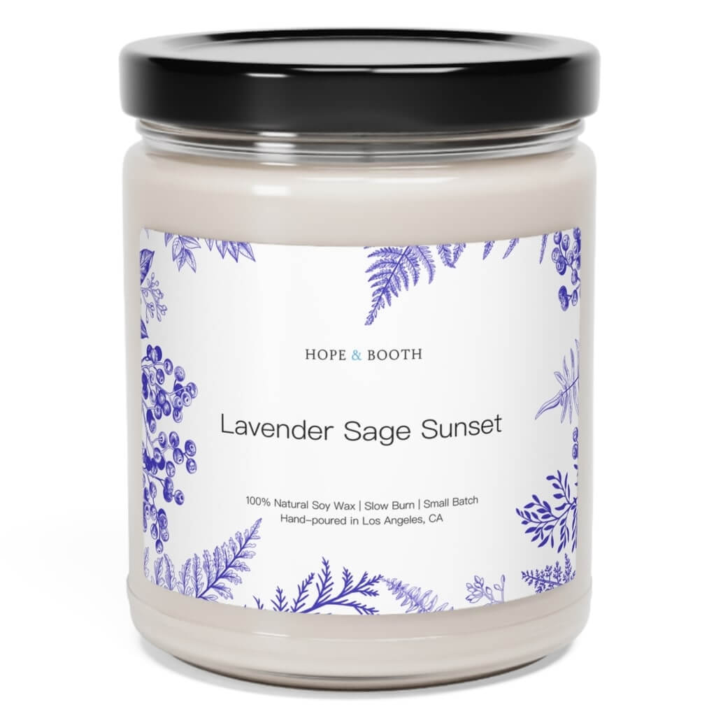 Premium Soy Wax Candle, Lavender Sage Sunset Hope and Booth