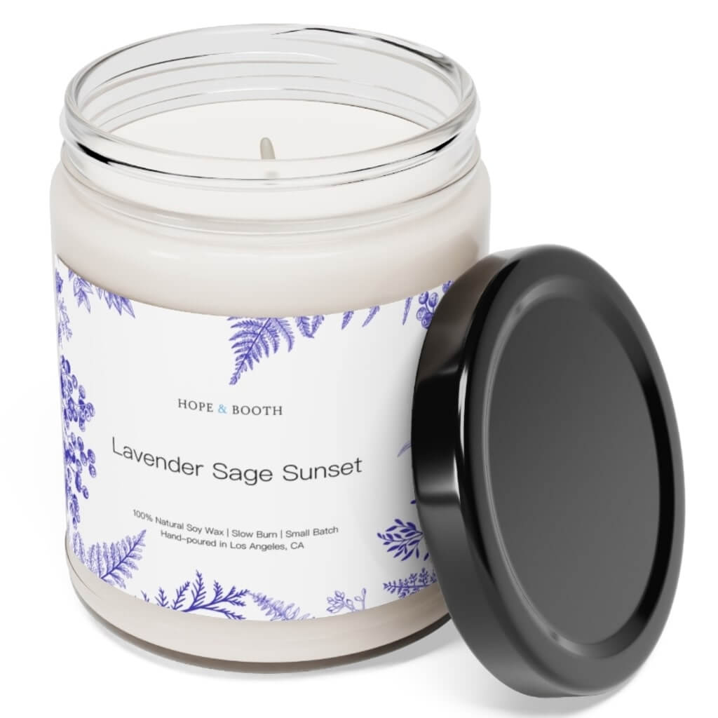 Premium Soy Wax Candle, Lavender Sage Sunset Hope and Booth