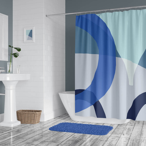 Unique Vivid Abstract Design on Durable Washable Polyester Shower Curtain - Blue & Grey Abstract