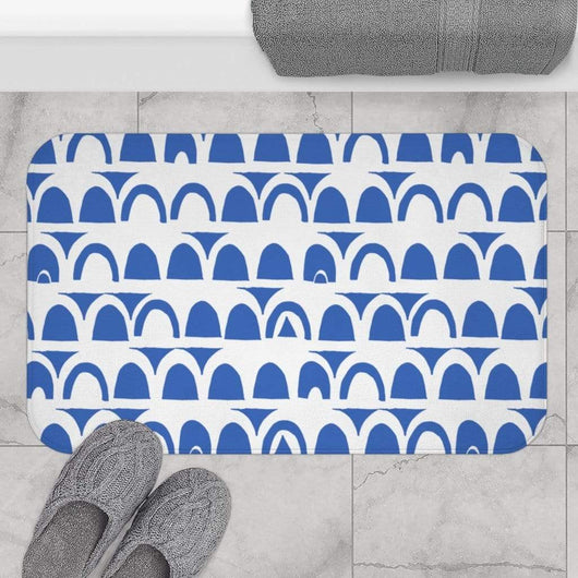 Blue and White Stonewall Bath Mat 34" × 21" 2403733017